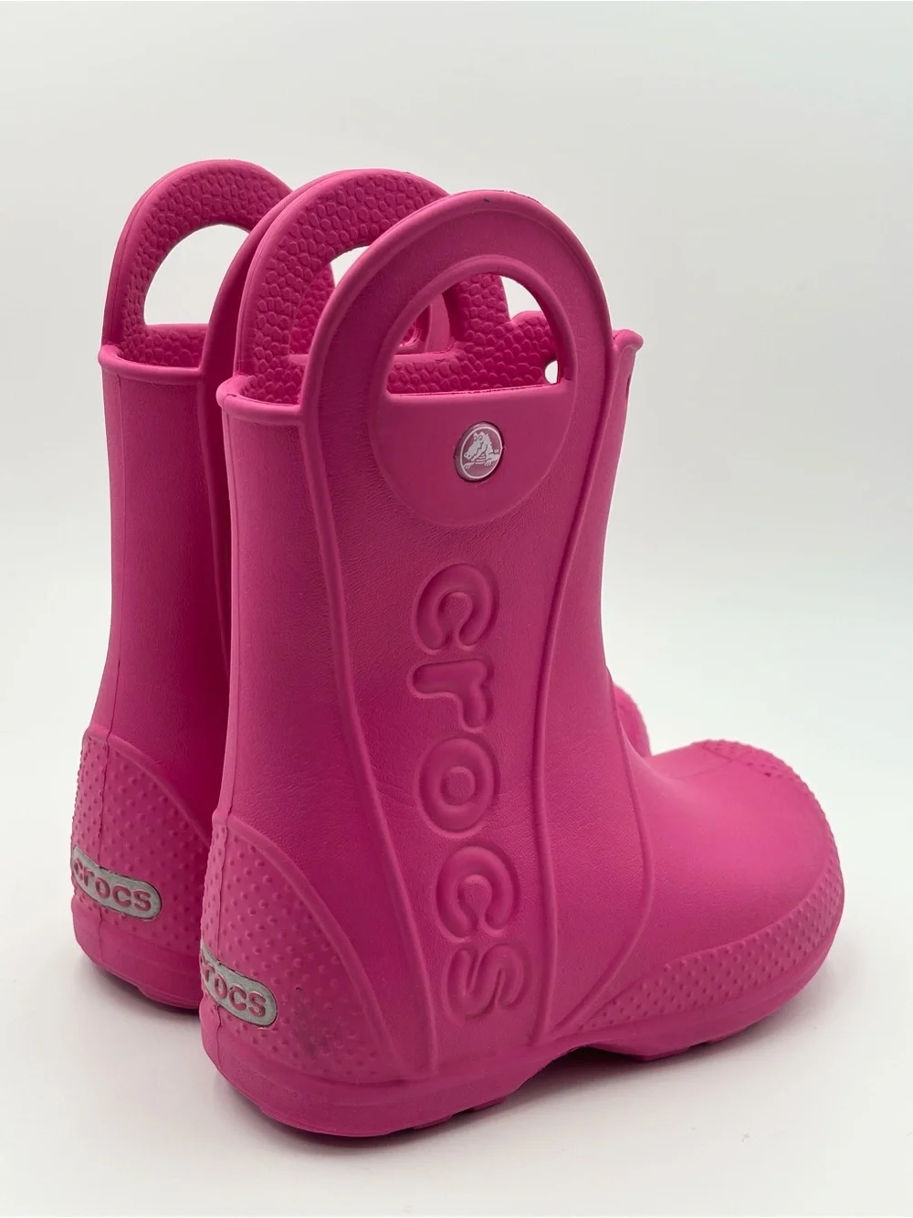 CROCS Kids Hot Pink Rain Boots with Hand-Hold Handles Size 9 Toddler